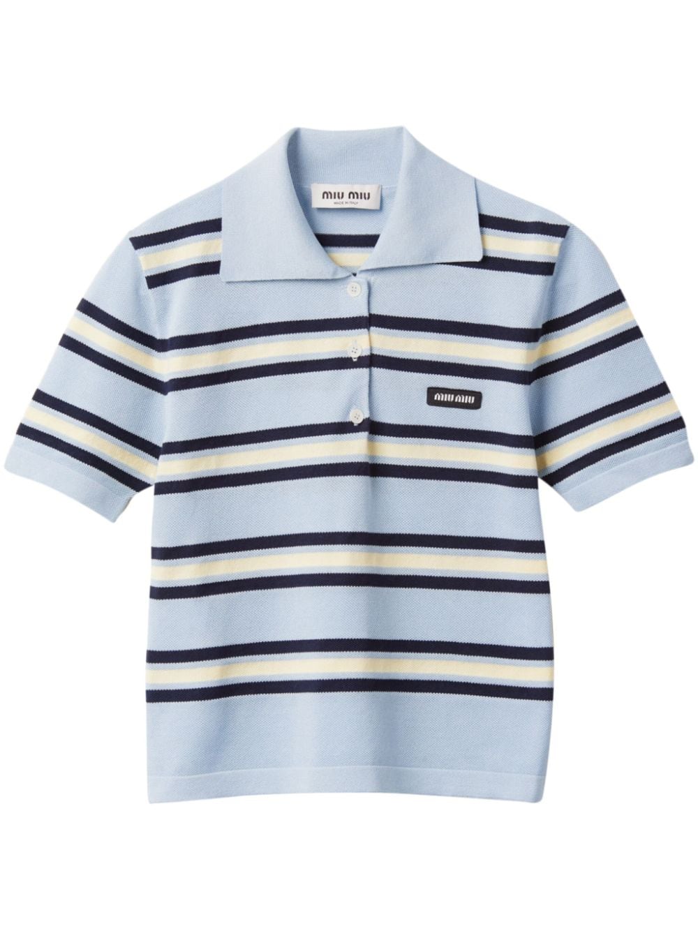 Miu Miu striped knitted cotton polo shirt women Cotton 36 Blue Farfetch LINE