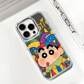 炫彩蠟筆小新 趣味手機殼 適用iPhone16 15 14 13 12 11 promax i16防摔手機殼 鏡面手機殼