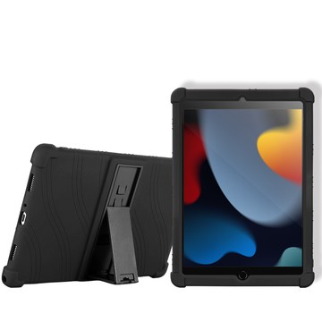 VXTRA 2021 iPad 9 10.2吋 全包覆矽膠防摔支架軟套 保護套(黑)