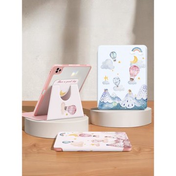 熱氣球2024款360°旋轉ipadAir5保護殼pro11寸保護套ipad9適用蘋果10.2英寸10平板防彎摔卡通帶筆槽輕薄mini6