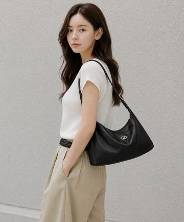 supportingrole小香風HOBO菱格真皮腋下包黑