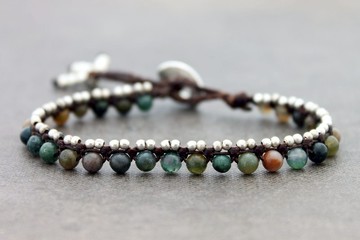 手鐲石手鐲男士女士花式碧玉銀石串珠手鐲