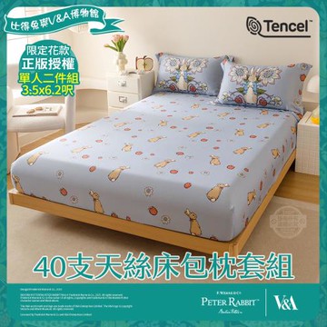 【PETER RABBIT 比得兔】比得兔與V&A博物館 草莓多多-單人40支天絲床包枕套組(正版授權/天絲/二件組)