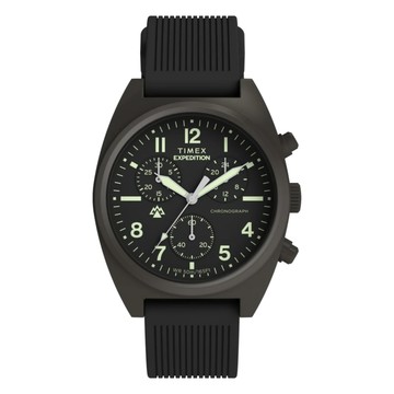 【TIMEX】天美時 遠征系列  41毫米 酒桶形 夜光指針 矽膠錶帶 計時碼錶(黑 TXTW2Y61000)