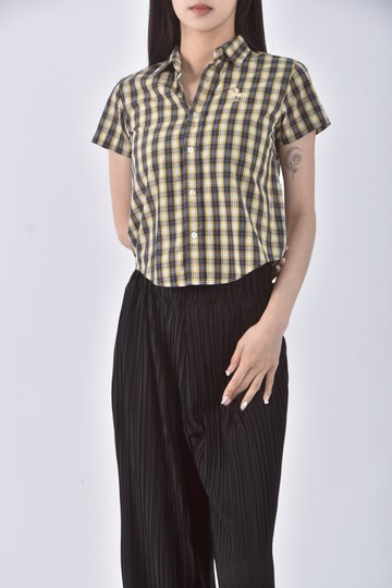 (S) santa barbara棉質純棉格紋黃色短袖上衣