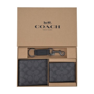 COACH 滿LOGO防刮短夾禮盒(炭黑)CW344 QBMI5