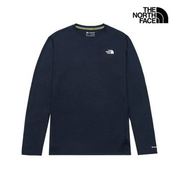 【The North Face 官方旗艦】北面男款藍色美麗諾羊毛透氣長袖T恤｜8J2X8K2