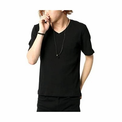 オタリー Tシャツ メンズ 父の日 ギフト 半袖 無地 おしゃれ カジュアル カットソー 柔らかい トップス Vネック ネックレス付き ブラック 通販 Lineポイント最大get Lineショッピング