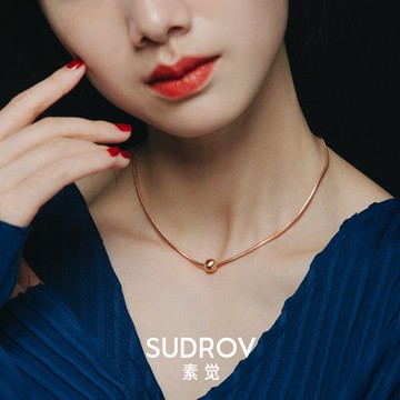 素覺簡系列純銀鍍玫瑰金項鏈女鎖骨鏈粗蛇骨鏈簡約時尚百搭頸鏈