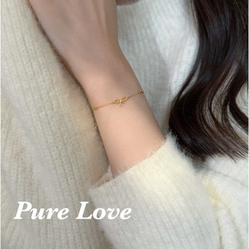 Pure Love樂芙 / 正韓 銀飾【S925純銀】B0804簡約通體純銀手鍊鏤空麻花蝴蝶結十字手鏈 / 金