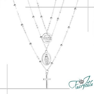 【伊飾童話】女神十字架＊宮廷圓牌華麗三層項鍊