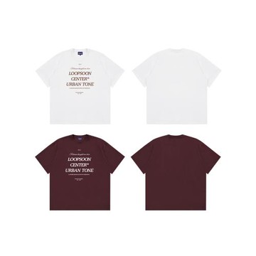 Loopsoon前胸多行字體設計創意印花美式潮流行男女同款寬松短袖T