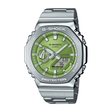 【CASIO 卡西歐】G-SHOCK 高質感金屬 絢彩錶盤 萊姆綠 簡約百搭 八角形錶殼 GM-2110D-3A_44.4mm