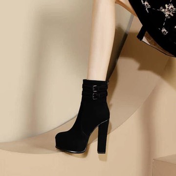 13中筒cm超高跟米白色法式小短靴小個子及踝感秋冬新款真皮粗跟女