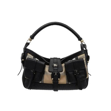 BURBERRY 格紋帆布雙口袋手提包