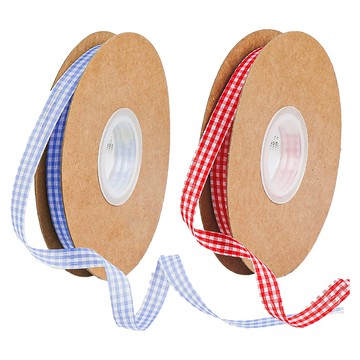 格紋緞帶禮物包裝繩 2色組  天空藍色 + 紅色  1組  45m