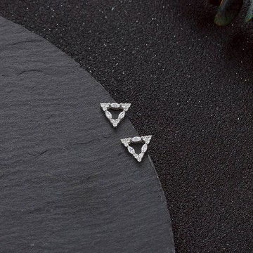 925純銀幾何耳釘女小巧精致三角形鋯石耳環睡覺不用摘耳飾