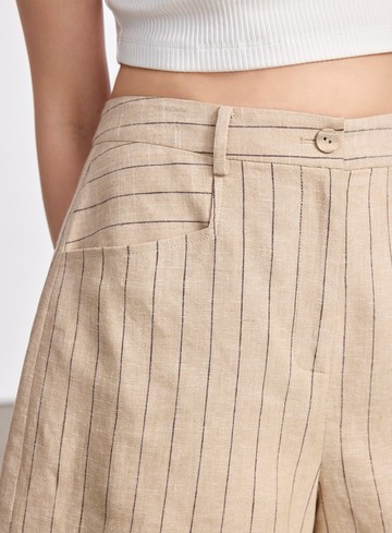 亞麻條紋西裝短褲