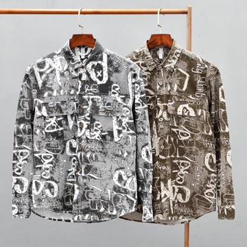 秋冬男長袖純棉襯衫夾克外套翻領復古青年學生休閑襯衣工裝潮上衣