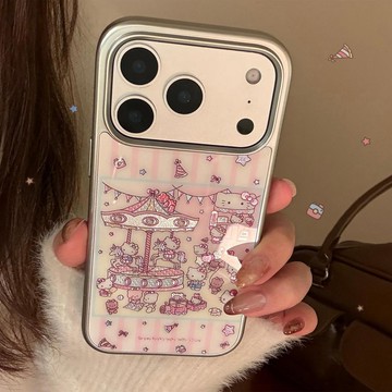 遊樂園適用蘋果17promax手機殼iphone16鎏金14粉條紋卡通15硬殼