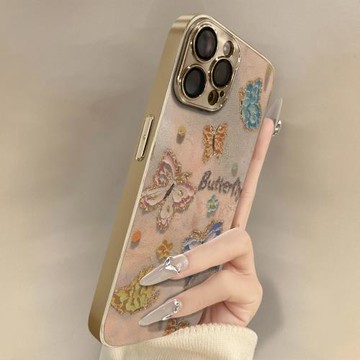 適用蘋果17promax手機殼蝴蝶仙子彩繪iphone16pro新款女15pm全包鏡頭防摔14羊皮13網紅爆款12小眾x可愛17高級