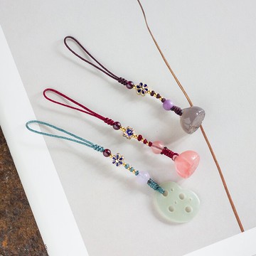 丹妮原創 天然和田玉藕片蓮蓬瑪瑙掛件旗袍壓襟 手機掛車掛木梳墜