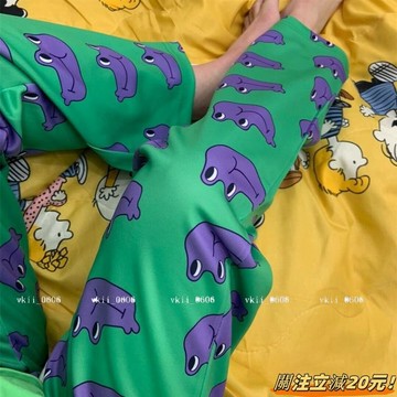【遮肉顯瘦穿搭】春夏秋季女鬼馬日系少女超可愛卡通鱷魚撞色可外穿休閒家居睡褲 VK3
