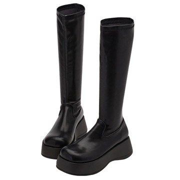 【Grace Gift】靴子 長靴 厚底鞋【漂亮歐膩輕量厚底襪套長靴】1色 35-40號