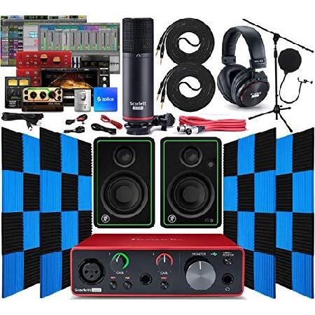 Focusrite Scarlett Solo 2x2 USB Audio Interface with Creative Music Software Kit with Mackie CR3-X Pair Studio Monitors, 24 Pack Acoustic Soundproof S