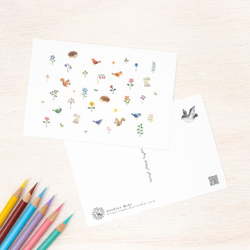 5張組。如繪本般的明信片 「動物與花草」 PC-32