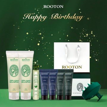 快速出貨【ROOTON】生日快樂！甦活植萃洗髮精50ml x2+奇蹟復甦精萃綠瓶13ml+頭皮按摩梳+海藻洗髮精10ml x2+護髮素10ml x2+燙金禮袋(金牛座生日禮物)