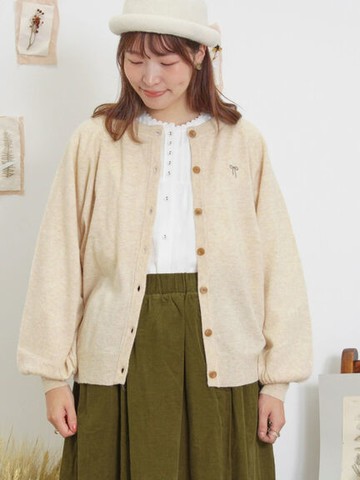 羊毛混紡蝴蝶結刺繡開襟罩衫/外套(0F000139010) - Samansa Mos2