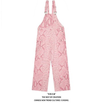 國潮復古粉色甜酷風多口袋背帶褲男女工裝褲美式街頭休閒褲連體褲【木屋雜貨】