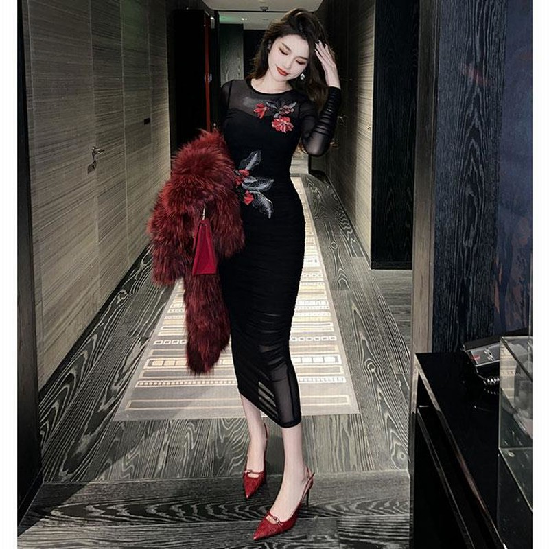 ラウンジドレス サテンティアードキャミワンピース ブラック 手洗い