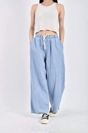 (L) seven seconds高腰丹寧牛仔鬆緊腰藍色長褲