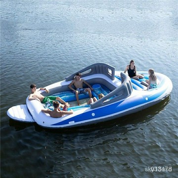 附發票 【420CM】小船皮艇充氣PVC水上6人海島浮床海盜船伐充氣水上浮床多人浮排