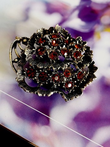 vintage jewelry  典雅古銅色調藝術萊茵花卉 胸針 別針