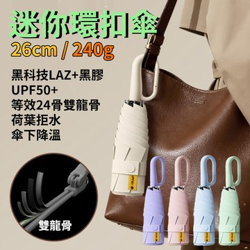 [泰格爾]抗風手動環扣晴雨傘 輕量傘 雨傘 陽傘 隨處可掛 加厚LZA黑膠 等效24骨 抗風 UPF50+ C728
