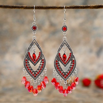 民族風復古長款女氣質名媛流蘇耳環時尚夸張大氣顯臉瘦水晶耳墜飾