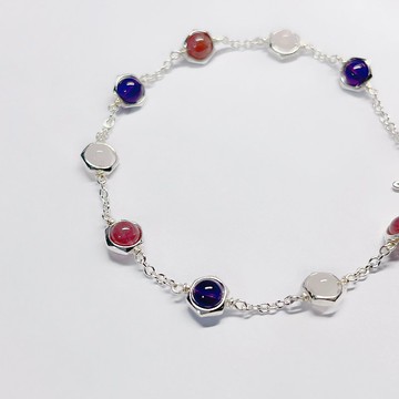 小圓點_粉水晶_紫水晶_菱錳礦/紅紋石_調式純銀手鍊