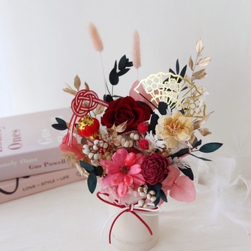 日式慶典新年盆花 永生玫瑰 新年盆花 過年盆花 紅色永生盆