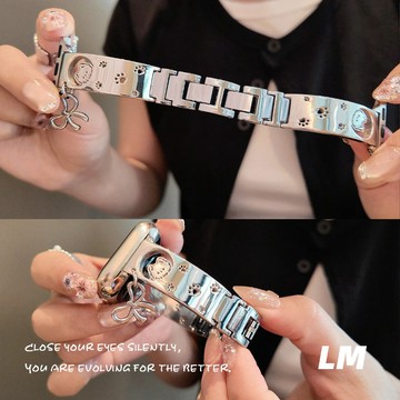 可愛貓咪小狗 Apple Watch 11 金屬錶帶 s10 9 8 7 6 蘋果手錶錶帶 42mm 休閒百搭情侶錶帶