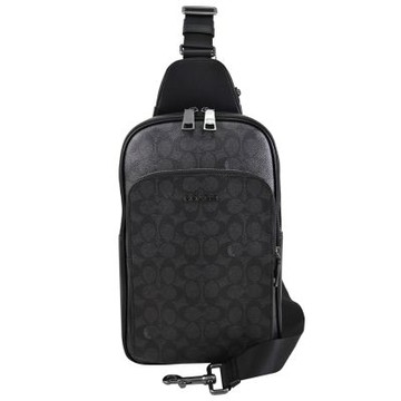 COACH 浮雕LOGO滿版印花單肩後背包/胸口包(黑灰)