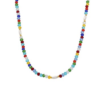 宏雲Hongyun- Xyx-多巴胺輕奢風彩色水晶石串珠項鍊ins小眾設計感時尚鎖骨鏈