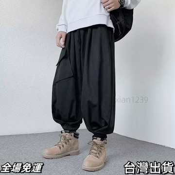 速.發 設計感工裝褲子男春鞦季潮牌寬鬆大碼闊腿長褲美式束腳休閒褲 台出