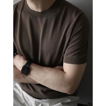 含桑蠶絲透氣涼感男士商務通勤輕熟風高端針織圓領短袖T恤垂感夏