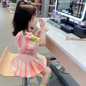 mori🎀mori 童裝女童韓版連帽運動套裝兒童學院風短袖+短裙套裝夏季