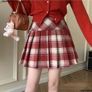 【顯瘦半身裙】辣妹短裙 百褶裙 格子毛呢百褶裙 女 春秋冬 新款 高腰 顯瘦 A字短裙 韓版 復古 半身裙 短裙 裙子