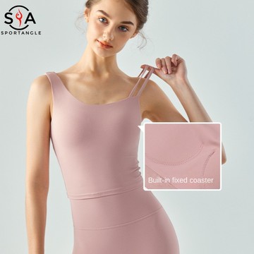 【Sportsangel】(固定襯墊)運動内衣瑜伽背心上衣不對稱肩帶運動背心修身顯瘦健身內衣女瑜伽服背心