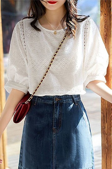 💕甜心大尺碼💕大尺碼襯衫 純棉2025年夏季復古刺繡長短袖白色女新款鏤空寬松百搭超仙燈籠袖